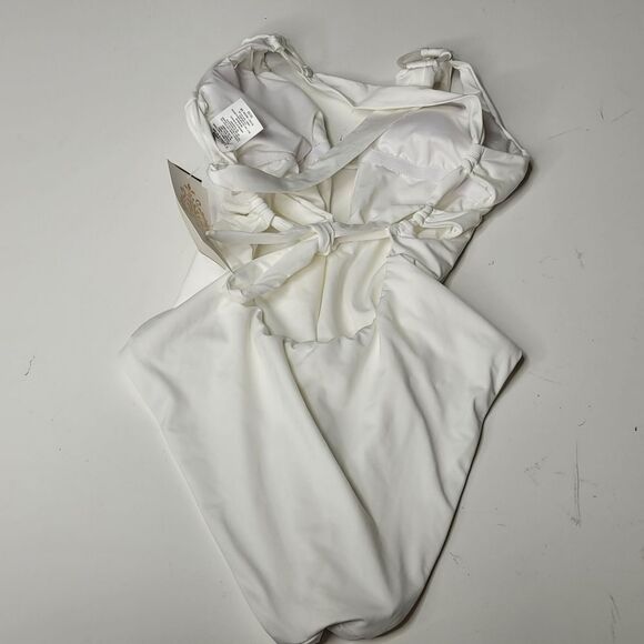 $138 NEW M BECCA CUTOUT HR OPEN BACK SEXY WHITE ONE PIECE SWIMSUIT MEDIUM NWT - Picture 3 of 8